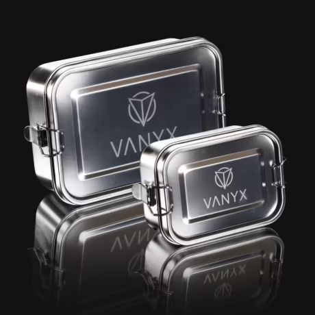 Vanyx Lunchbox Set aus Edelstahl mit Logo – zwei Größen 550 ml und 1400 ml
